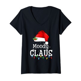 Womens Santa Hat Christmas Lights Decor Funny Xmas Moody Claus V-Neck T-Shirt