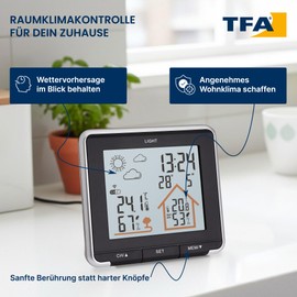 TFA Dostmann Digital Life Weather Station with Radio, Including Outdoor Sensor, Backlight, Outdoor and Indoor Temperature, Black, L 138 x W 28 (67) x H 125 mm