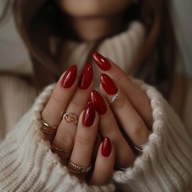 Press On Nails Short Solid Color Luxury False Nails Almond Shape Press On Natural Acrylic Nail Wine Red Fake Nails With Glue For Women Girls Gift