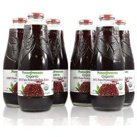 Blue Ribbon 100% Pomegranate Juice - 6 Pack ,33.8Fl Oz - USDA Organic Certified - Glass Bott