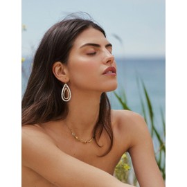 INNERDIVA Teardrop Antique Gold Silver Two Tone Hammered Dangle Earrings Disc Drop Earrings Boho Earrings for Women