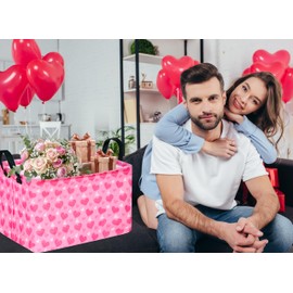 MAIZMZ Girls Storage Basket Heart Print Storage Cube for Women, Closet Shelf Organizer Bins Empty Gift Basket with Handles Girls Nursery hamper Kids Toys Books Box Room Deco