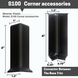 COUKIU Self Adhesive Baseboard Corner Blocks, 4inch(Width)3 Inside + 3 Outside Corners-Connector Between The Wall Base Cove Base Rubber Moulding Trim, Perfect Match for Our S100 Baseboard(Black)