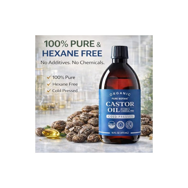 Castor Oil Organic Cold Pressed,100% Pure Hexane Free, Unrefined Natural