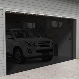 Sliding Garage Door Screen with Track Closure - Retractable Privacy Curtain Keep Annoying Animals Out Easy Install Heavy Duty Fiberglass Mesh Net for Opening Garage Patio (Black, 16 ft x 8 ft)