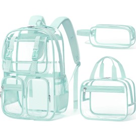 Fimibuke Clear Backpack for Girls - 3 PCS Heavy Duty Kids Clear Bags Schoolbag Large Transparent PVC Bookbag with Lunch Box Pencil Case Set for Travel School Concert Stadium Events Backpacks