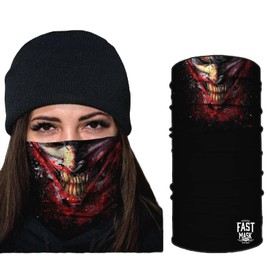 Live Fast Gear Neck Gaiter Tubular Bandana, Black Polyester Microfiber, UV Protection, Multi-Purpose Face Mask - Sky Neck Gaiter - (Bloody Joker Smile)