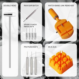 Cipszoely Watch Link Removal Kit, 11 PCS Watch Strap Removal Tool for Strap Adjustment Watch Resize Shortening Tool Watch Pin Removal Tool with Watch Hammer, Punch Pins