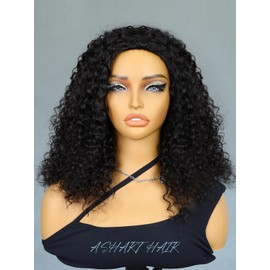 Ashart Water Wave Half Wig Human Hair 18 Inch 3-in-1 Glueless Flip Over Headband Wig for Black Women, 180% Density Wear and Go Wig with Elastic Drawstring, Beginner Friendly, No Leave Out