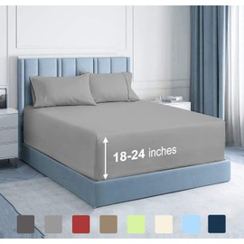 Queen Extra Deep Pocket Sheets Sets 4 Piece, Extra Deep Pocket Queen Sheets 400 Thread Count 100% Egyptian Cotton Extra Deep Pocket Fitted Sheet Fit Upto 18 to 24 Inch High Mattress Light Grey Solid