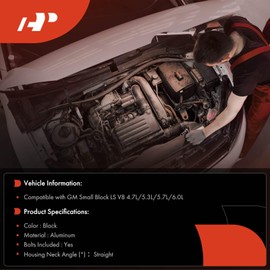 A-Premium Straight Water Outlet Compatible with GM Small Block LS V8 4.7L/5.3L/5.7L/6.0L, Black Aluminum