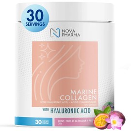 NOVA PHARMA Hydrolyzed Marine Collagen - Hyaluronic Acid - Collagen Powder Supplement - Skin Health - Anti-aging - 30 Servings (Lotus & Passion fruit)