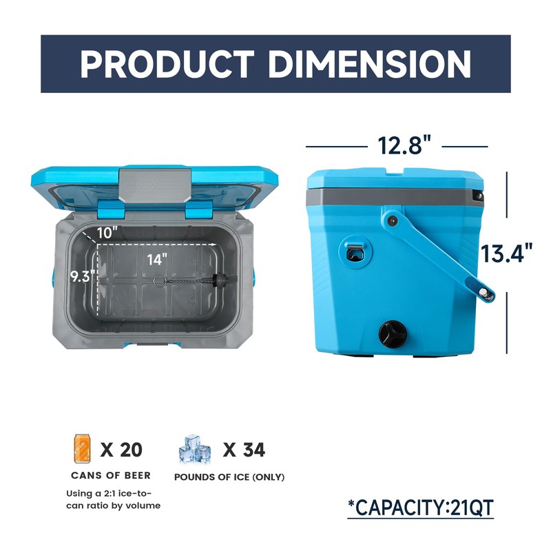 EchoSmile Portable Cooler 20L/21qt, Outdoor Insulated Ice Chest Box