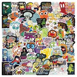 100 Pieces 90s Cartoon Stickers for Laptop Water Bottle Luggage Snowboard Bicycle Skateboard Stickers for Children Teens Adults Cartoon Stickers