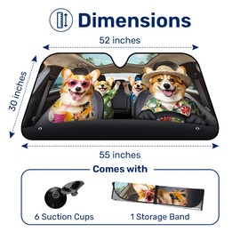 GENANY Corgi Family Funny Windshield Sun Shade for Car SUV Truck (55x30 Inches), Sun Shade Windshield, Shades for Front Windows, Sunshade for Car Windshield, Protector Blocks UV