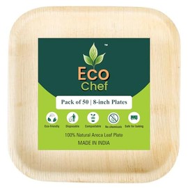 Eco Chef Disposable Palm Leaf 8" Square Plates (50 pieces) Bamboo plates alike Serving Platters, Disposable Boards, Eco-Friendly Dinnerware For Weddings, Catering, Events