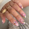 French Tip Press On Nails Medium Acrylic Nails with Flowers