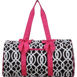 Geometric Vine Pattern Print Quilted Ribbon Accent Gym Travel Dance Cheer Duffle Bag
