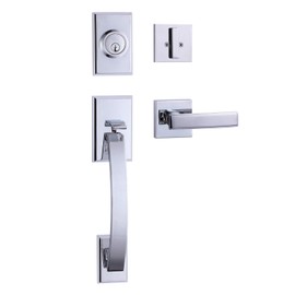 TOGU HS27D Heavy Duty Single Cylinder Handleset with Wave Style Lever Door Handle,Solid Entry Door Lockset with deadbolt for Home Exterior Doors,Easy Installation,Polished Chrome