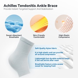 INDEEMAX 2 Pack Ankle Brace for Sprained Ankle, Arch Support Compression Sleeve Socks for Women & Men, Achilles Tendonitis Brace Wraps for Plantar Fasciitis, Foot Swelling Relief (Light Blue, X-Large)