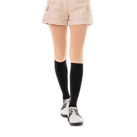 HUSTONY UV Protection Korean Golf Over Knee Socks, For Spring and Autumn, Two Tone Faux Leggings Knee High Socks, Beige *Black Below the Knee