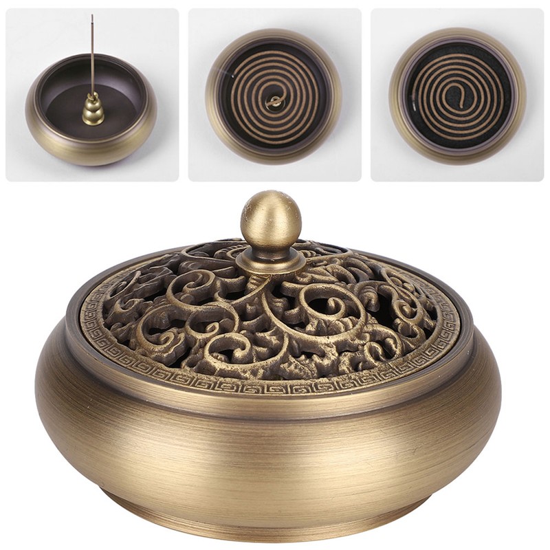 Household Brass Incense Burner Incense Burner Holders Craft Decoration (Round
