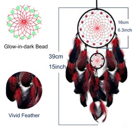 Donko Red and Black Dream Catcher Luminous Dream Catchers for Bedroom Decor Dream Catcher for Wall Hanging Handcrafted Dream Catcher Feather Ornaments for Home Decoration