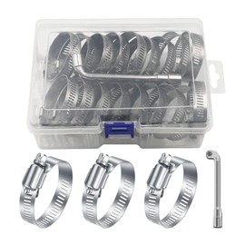 Hose Clamps 19PCS, Hose Clamps Stainless Steel, Radiator Hose Clamps, large hose clamps, 1-1/8"– 2"(27-51mm) Worm Gear Hose Clamp Kit,Small Metal Hose Clamps Set for Automotive,Plumbing,Intercooler