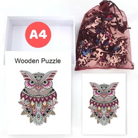 Home Melody Holzpuzzle Eule | A4 Größe 29,7 x 21 cm | 180+ Teile | Wooden-Puzzle Vogel Tier in Geschenk-Box | Erwachsene Kinder-Geburtstag Junge Mädchen | Holz-Puzzle einzigartige Form