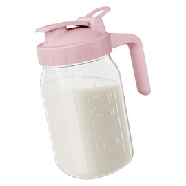 JunVpic Breast Milk Pitcher Jug - 32 oz Glass Mason Jar Airtight Pitcher with Pour Spout Handle for Breastmilk, Iced Tea, Ice Drinks Storage Container（Pink）