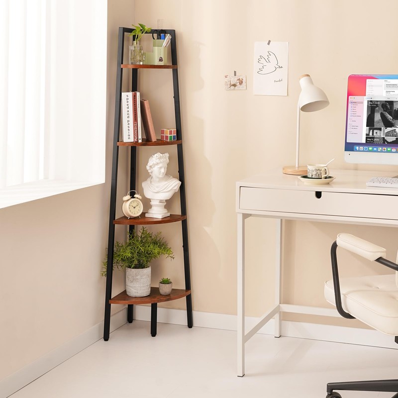 Yoobure 4-Tier Corner Bookshelf with Metal Frame - Ladder Display