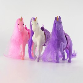 Set Of 3 Large Flocked Magic Unicorn Play Figures in Stable Play Set Toy
