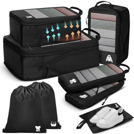 Samfolk Travel Pouch, Travel Compression Bag, Set of 8, Travel Pouch, Ash Compression Pouch, Packing Pouch, Travel Pouch, Convenient Goods, Clothing Sorting, Large Capacity, Waterproof, Travel Pouch