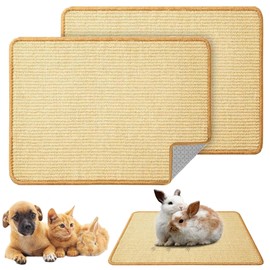 SUPERPAWS Bunny Scratch Pads,Natural Sisal Cat Rabbit Scratching Mat,Small Animal Scratch Pad Rug for Indoor Grinding Claw Sleeping Pad for Guinea Pigs Chinchillas Ferrets (23.6"*15.7",2Pcs)