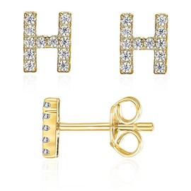VDKIDKT Letter H Initial Stud Earrings for Girls, 14K Gold Plated Sterling Silver Alphabet Letter Earrings, Post CZ Stud Earrings, Hypoallergenic Earrings for Girl Women Teen Girl Gifts (Gold, H)
