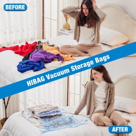 HIBAG Vacuum Storage Bags, 10 Large Space Saver Vacuum Seal Bags, Space Bags, Vacuum Sealer Bags for Clothes, Blankets, Bedding (10L)