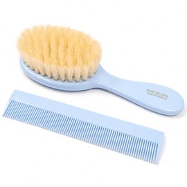 Parcelona French Grooming Combo Blue 6” Soft Natural Bristles Baby Brush and Comb for Girls and Toddlers (Blue)