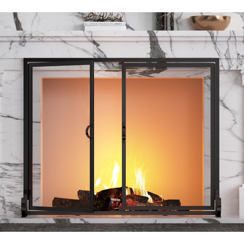 Fire Beauty Fireplace Screen with Hinged Doors, Powder Coated Steel