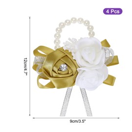 MECCANIXITY Muñecas Ramilletes Artificiales Flores Pulseras Paquete de 4 Rosa Muñeca Novia Novio Decorativo para Boda Ceremonia Graduación Fiesta Aniversario Oscuro Amarillo