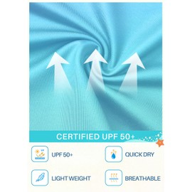 BesserBay Child Girls Mock Neck UV Protection Swimwear Crop Top Color Block Blue Gradient Leopard Long Sleeve Rash Guard Top 9-10 Years