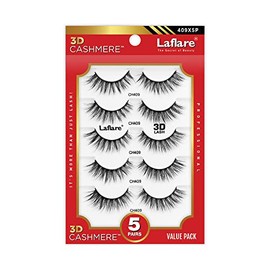 Laflare 3D Cashmere False Eyelashes Multipack, Ultra Soft, Glam, Luxurious, Cruelty-Free, Reusable, Fake Eyelashes 5 Pairs Value Pack (409X5P)