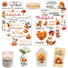 Rub On Sticker Autumn, Pack of 6 A5 Rub On Stickers, Rub On Foil Transfer Stickers, Rub On Autumn, for Furniture, Glass, Wood, Scrapbooking, DIY Craft Decoration (Hello Autumn)