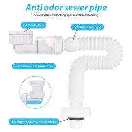 Flexible Waste Pipe, 1 1/4" Bathroom Sink Plumbing Parts, Odour-Proof Sink Waste Trap, Replaceable Drain Down Hose, Extensable 320-780 mm Sink Waste Pipe