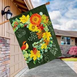 BreezeArt Studio M Fall Wreath Standard House Flag Banner - Premium Quality, 28 x 40 Inches