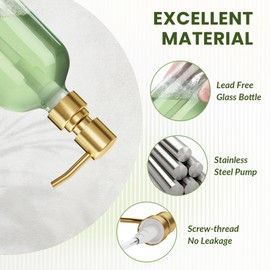AmazerBath Soap Dispenser, 2 Pack Glass Soap Dispenser with Pump Stainless Steel, 17OZ Gold Hand Soap Dispenser, Clear Soap Dispenser Bathroom, Dish Soap Dispenser Kitchen