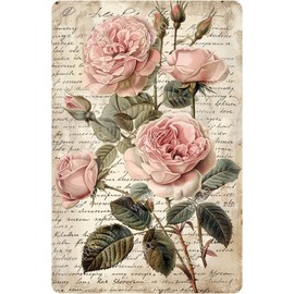 WIZYXQ Flowers Metal Signs Rose Sign Vintage Tin Sign Retro Aluminum Sign Wall Decor for Living Room Bedroom Garden Greenhouse Yard Shop Bar Greenhouse 8×12 Inches