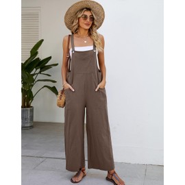 Flygo Women's Cotton Bib Overalls Wide Leg Loose Fit Jumpsuit Baggy Fashion Sleeveless Rompers (Coffee-XL)