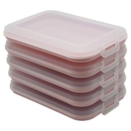Set of 5 Cold Food Containers with Integrated Serving Plate, Food Storage Box, Food Container, Cold Cuts Box, Stackable, BPA-Free, Kitchen Supplies, Plastic, Pink