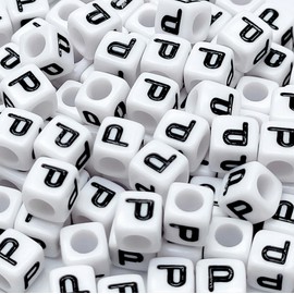 Ludthaw 100PCS Letter Beads Acrylic Square Alphabet Beads for Jewelry Making 6x6mm White Cube Letter P Bead for Bracelets Making Necklaces