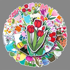 Tulip Stickers 50 Pcs Waterproof Cute Flowers Stickers for Laptop Water Bottle Bike Car Skateboard Scrapbooking Computer Luggage Guitar,Vinyl Trendy Stickers for Teens Girls Kids